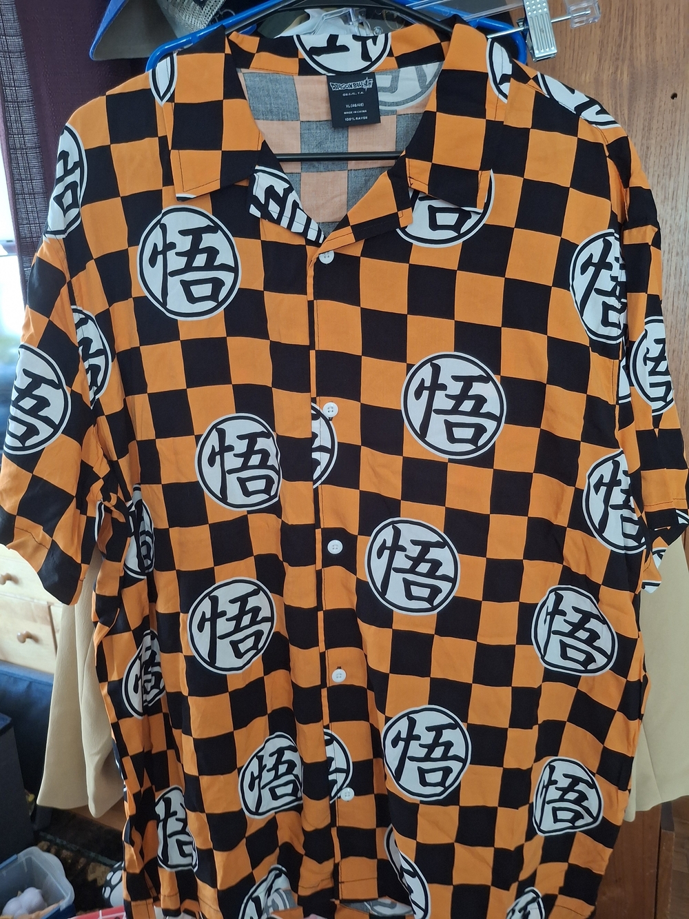 NEW Casual Dragonballz Orange & Black Check Short-Sleeve Button-Down Shirt XL